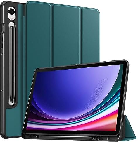 TiMOVO Custodia Compatibile con Samsung Galaxy Tab S9 2023 (SM-X710/X716B/X718U), Cover Prtettiva con Supporto per Galaxy Tab S9 11" Tablet, Portapenna per S Pen, Auto Sonno/Sveglia, Gemma Verde