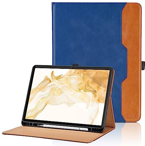 Oduio Custodia per Samsung Galaxy Tab S8 Plus 2022 / Tab S7 FE 2021 / Tab S7 Plus 2020 12.4” Pelle Tablet Case, Multi-Angli Supporto Pieghevole Cover Protettiva con Tasca, Auto Sveglia/Sonno Blu