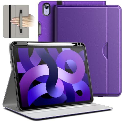 JETech Custodia per iPad Air 5/4 (10,9 Pollici Modello 2022/2020, 5a/4a Generazione), PU Pelle Folio Protettiva Cover Tablet con Portapenne & Tasca, Multi-Angolo Visualizzazione (Viola Scuro)