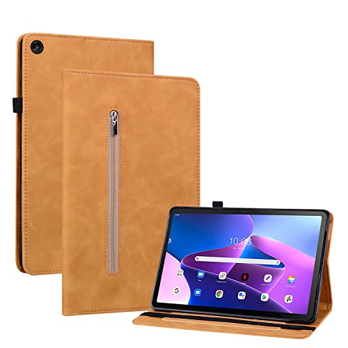 GXLONG Ooboom Zipper Custodia per Lenovo Tab M10 (3rd Gen) 10.1" 2022, Flip Smart Cover in Pelle PU Protezione Copertura Wallet Case Borsa Supporto Banda Elastica Giallo