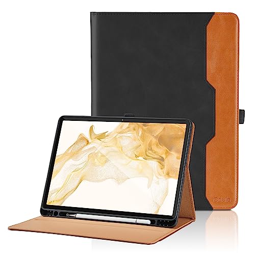 Oduio Custodia per Samsung Galaxy Tab S8 Plus 2022 / Tab S7 FE 2021 / Tab S7 Plus 2020 12.4” Pelle Tablet Case, Multi-Angli Supporto Pieghevole Cover Protettiva con Tasca, Auto Sveglia/Sonno Nero