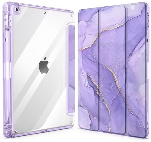 EasyAcc Custodia Cover Compatibile con iPad 9a Generazione 2021/iPad 8a Gen 2020/iPad 7a Gen 2019, Cover con Funzione Auto Wake Up/Sleep,con Pencil Holder,marmo viola