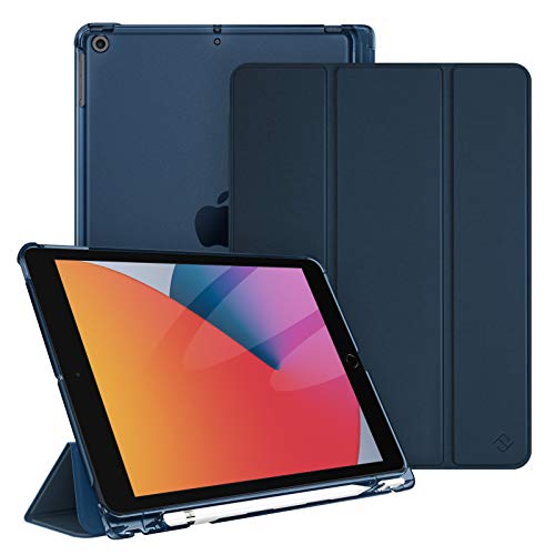 FINTIE Custodia per iPad 10.2 Pollici 9a / 8a / 7a Generazione (2021 2020 2019) con Built-in Pencil Holder Sottile Leggero Semi-Trasparente Cover Case con Auto Sveglia/Sonno, Blu Scuro
