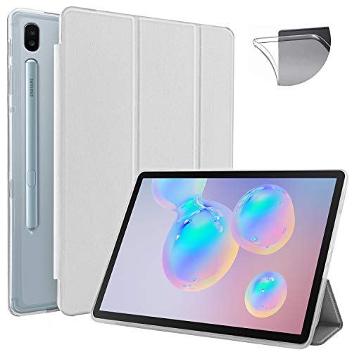 N NEWTOP Cover Compatibile per Samsung Galaxy Tab S6 da 10.5" T860-T865, Custodia Flip Smart Libro TPU Back Front Ultra Sottile Leggera Stand Supporto Funzione Wake/Sleep Simil Pelle (Bianco)