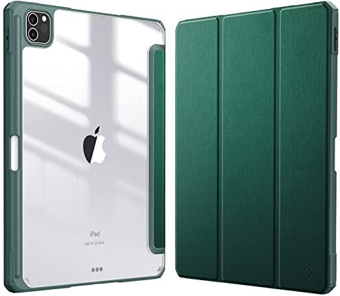 FINTIE Custodia per iPad Pro 11" 2022/2021/2020/2018 (4ª/3ª/2ª/1ª Generazione) con Pencil Holder, Antiurto Sottile Leggero Posteriore Trasparente Cover Case, Verde Scuro