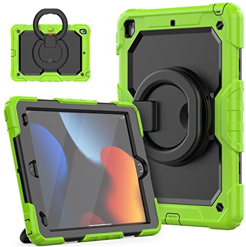 HUEZOE Custodia compatibile con iPad da 10,2 pollici, modello 2021/2020/2019, custodia protettiva antiurto con supporto rotante a 360 gradi per iPad 9/8/7, verde