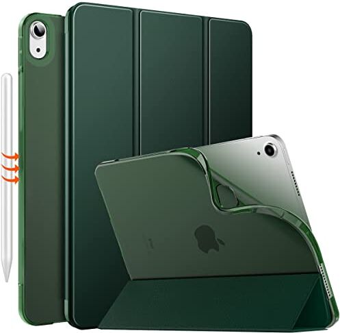 MoKo Cover Protettiva per iPad Air 5 2022/4 2020 da 10,9 Pollici, [Supporta Ricarica di iPencil] Retro Traslucido in TPU, Custodia Tripieghevole con Auto Riattivazione/Standby, Verde Notte