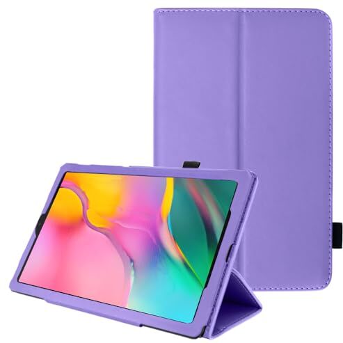 TECHGEAR Custodia in Pelle per Nuovo Samsung Galaxy Tab A 10.1" 2019 (SM-T510 / SM-T515) Custodia Protettiva di Alta qualità in PU Pelle con Supporto e Cinturino a Mano [Viola]