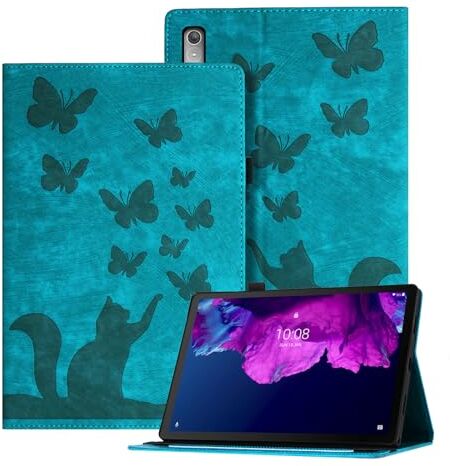 Auslbin Ausblin Goffrato Lenovo Tab P11 Gen 2 Cover 11.5", Custodia per Tablet in Pelle PU Retrò a Tema Farfalla e Gatto per Lenovo Tab P11 Gen 2 (2023) 11.5", Verde