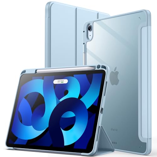 JETech Custodia per iPad Air 5/4 (10,9-Pollici, 2022/2020, 5a/4a Generazione) con Portapenne, il Involucro Posteriore Chiaro Trasparente Supporto Cover Sottile per Tablet Antiurto (Blu Chiaro)