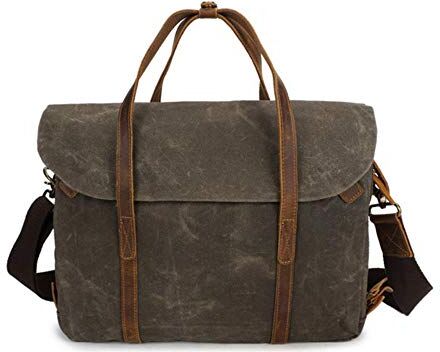 YUANYOULI Vintage di qualità del caffè grigio dell'esercito tela messenger verde portafoglio di business travel bag valigetta per Business/college/donne/uomini,verde militare