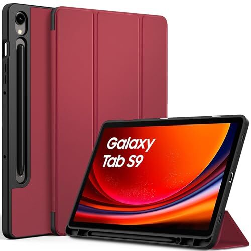 EasyAcc Custodia Cover Compatibile con Samsung Galaxy Tab S9 2023 11 Pollici con Cover Leggero Supporto in Pelle PU Case,SM-X710 (Wi-Fi)/SM-X716B (5G Global)/SM-X718U, Bordeaux