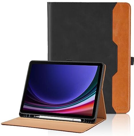 Oduio Custodia per Samsung Galaxy Tab S9 FE 10.9 Pollici/Tab S9 11 Pollici 2023 Affari Pelle PU Flip Tablet Case, Funzione Supporto Pieghevole Cover Protettiva con Tasca, Auto Sveglia/Sonno Nero