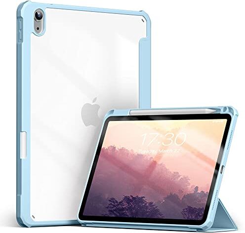 KEYWANTS Custodia per iPad Air 4/5 10.9 pollici (2020/2022) con slot per penna integrato, custodia con superficie in PU e retro in acrilico con funzione sleep/wake automatica, blu