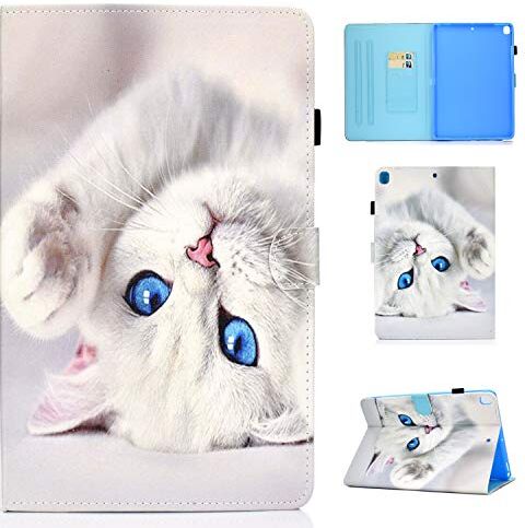 Succtop Custodia iPad 10.2 2019/2020 Custodia in Pelle PU con Auto Svegliati/Sonno Portafoglio Cover Tavoletta iPad 7a/8a Generazione 10.2 iPad PRO 10,5" 2017 /iPad Air 3, Gatto Bianco