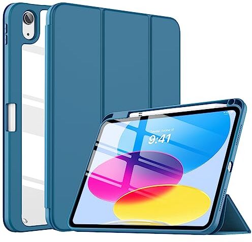 TiMOVO Custodia Compatibile con iPad 10 Generazione 10,9" 2022, iPad Smart Cover con Pencil Holder, Custodia Sottile a Tre-Ante, Auto Sveglia/Sonno, Blu Pavone