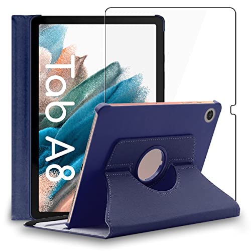 ebestStar Cover per Samsung Galaxy Tab A8 10.5 (2021) SM-X200 X205, Custodia Protezione Rotazione 360, Pelle PU, Blu scuro + Vetro Temperato