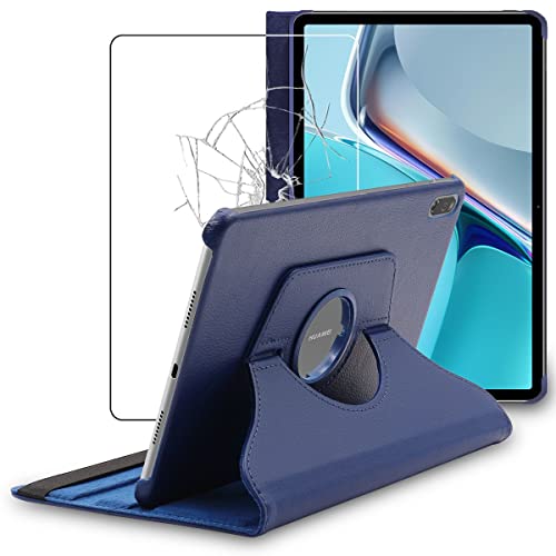 ebestStar Cover per Huawei MatePad 11 (2021), Custodia Protezione Rotazione 360, Pelle PU, Blu scuro + Vetro Temperato
