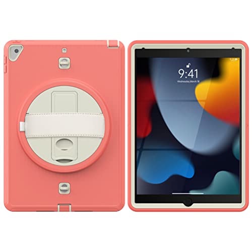 KEYWANTS Custodia per iPad 7/8/9 Gen(2019/2020/2021) 10,2" e Air 3 Gen(2019) 10,5", girevole a 360°, con mano e tracolla, colore: bianco e rosso