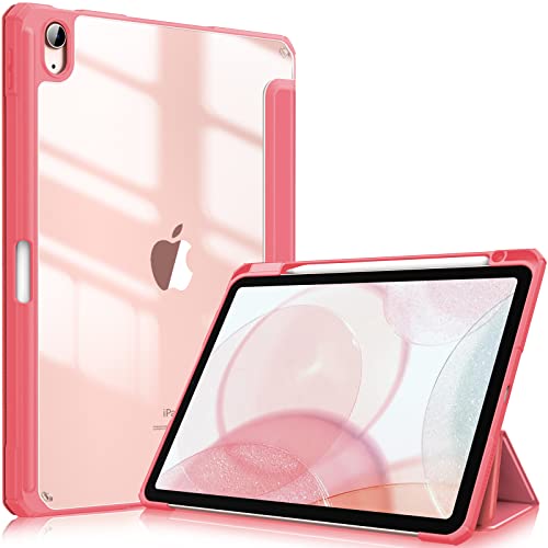 FINTIE Custodia per iPad Air 5a Generazione (2022) / 4a Generazione (2020) 10.9 Pollici con Pencil Holder Sottile Leggero Trasparente Cover Posteriore con Bordo in TPU Morbido, Rosa