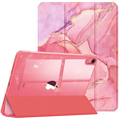 FINTIE Custodia per iPad 10ª Generazione 10.9" 2022 Sottile Leggero Trasparente Cover Posteriore con Bordo in TPU Morbido Auto Sveglia/Sonno, Rosa Marble