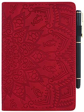 Succtop Custodia iPad 7a Generazione iPad Air 3/iPad PRO 10.5" Flip Portafoglio Custodia Cover Supporto Tablet Cover Case con Portapenne iPad 2019 10.2 Pollici Mandala Flower Emboess Rosso