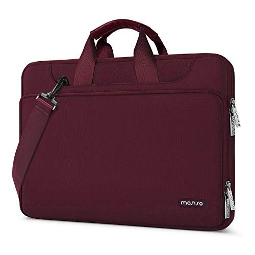 MOSISO 360 Protezione Laptop Spalla Borsa Compatibile con MacBook Air 15 Pollici M2 A2941 2023/Pro 16 2023-2019,15-15,6 Pollici Notebook,Matching Colore Sleeve con Cintura,Vino Rosso