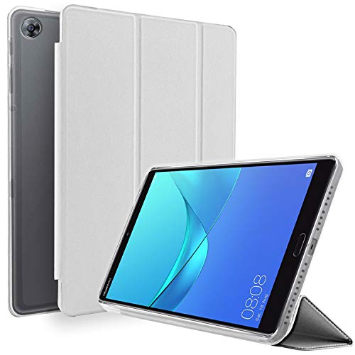 NewTop Cover Compatibile per Huawei Mediapad M5 da 8.4", Custodia Flip Ori Case Ultra Sottile Leggera Stand Supporto Protettiva TPU e Simil Pelle (Bianco)