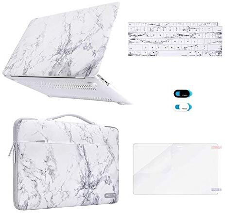 MOSISO Case Compatibile con MacBook Air 13 Pollici 2022-2018 Uscita A2337 M1 A2179 A1932, Custodia Rigida in Plastica&Borsa a Manica&Tastiera Cover&Webcam Coperchio&Proteggi Schermo, Marmo Bianco