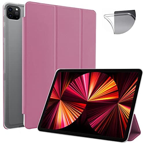 N NEWTOP Cover Compatibile per Apple iPad Pro 11'' 2021/2020/2018, Custodia Flip Smart Libro TPU BACK FRONT Ultra Sottile Leggera Stand Supporto Funzione Wake/Sleep Simil Pelle (Fucsia)