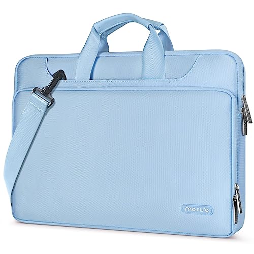 MOSISO 360 Protezione Laptop Spalla Borsa Compatibile con MacBook Air 15 pollici M2 A2941 2023/Pro 16 2023-2019,15-15,6 pollici Notebook,Matching Colore Sleeve con Cintura,Blu Airy