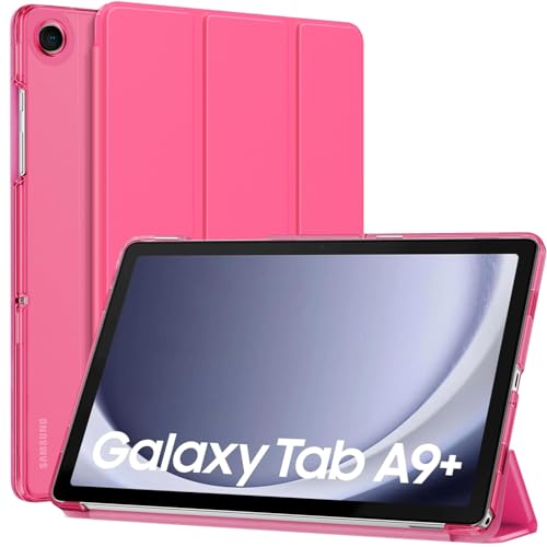 MoKo Custodia per Galaxy Tab A9+/A9 Plus 11 Pollici 2023, Cover Protettiva Sottile con Supporto e Retro Rigido Traslucido in PC per Tab A9 Plus SM-X210/X216/X218, Auto Sveglia/Sonno, Rosso