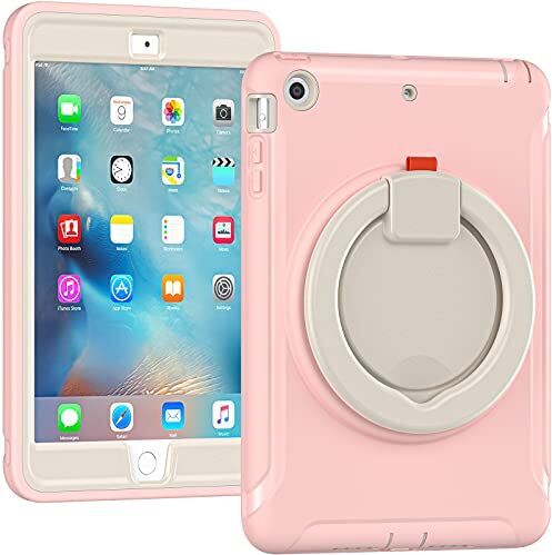 ZORSOME Custodia per iPad Mini 3/2/1 per bambini, con manico girevole a 360°, resistente e antiurto a 3 strati, colore: Rosa