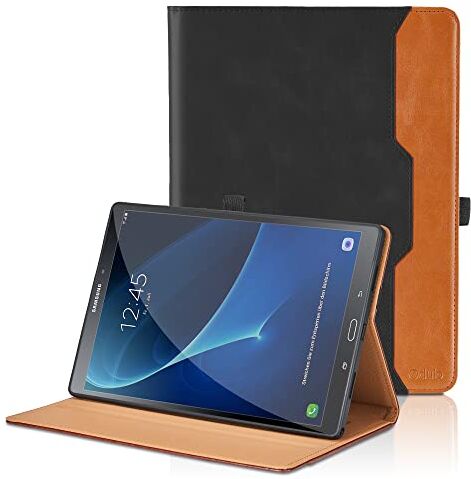 Oduio Custodia per Samsung Galaxy Tab A6 10.1 pollici 2016 SM-T580/T585 Pelle Tablet Case, Multi-angli Supporto Pieghevole Cover Protettiva con Tasca, Pencil Loop, Auto Sveglia/Sonno Nero