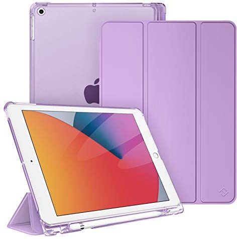 FINTIE Custodia per iPad 10.2 Pollici 9a / 8a / 7a Generazione (2021 2020 2019) con Built-in Pencil Holder Sottile Leggero Semi-Trasparente Cover Case con Auto Sveglia/Sonno, Lavanda