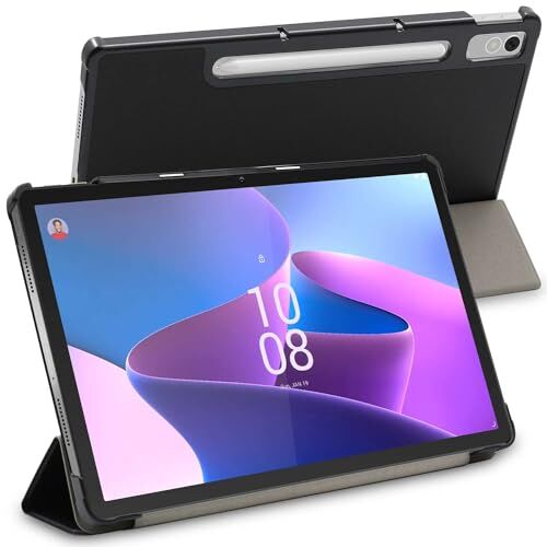 ebestStar Cover per Lenovo Tab P12 (2023), Custodia Protezione Flip Magnetica, Slim Case Sottile Pelle PU, Nero + Vetro Temperato