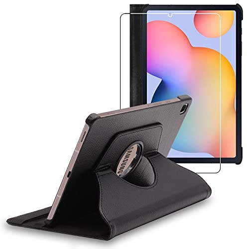 ebestStar Cover per Samsung Galaxy Tab S6 Lite 10.4 P610 P615 (2022, 2020), Custodia Protezione Rotazione 360, Pelle PU, Nero + Vetro Temperato