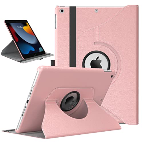 TiMOVO Custodia Protettiva, Ruotare Compatibile con Nuovo iPad 9a Gen 2021, iPad 8a Gen 2020/iPad 7a Gen 10.2" 2019, con Ricarica, Supporto 3 Sezioni, Oro Rosa