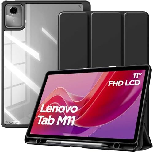 TiMOVO Custodia per Lenovo Tab M11 (TB330FU) con Portapenna, Cover Protettiva con Supporto a Tre Ante, Trasparente sul Retro, Supporta Auto Sveglia/Sonno