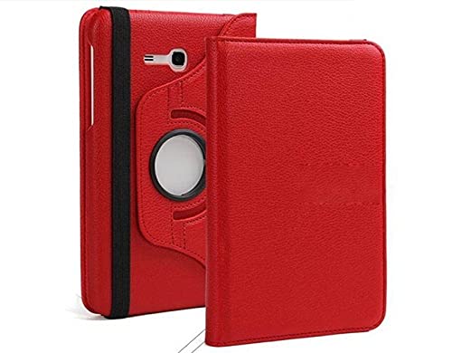 TTYYNN Custodia per tablet Samsung Galaxy Tab 3 Lite 7" SM-T110 T111 Tab E 7.0 "SM-T113 T116 Tablet Custodia 360 Rotante Flip Cover in pelle, rosso