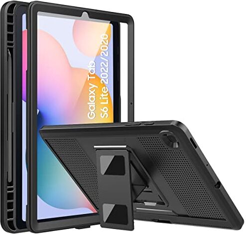 MoKo Cover per Samsung Galaxy Tab S6 Lite 10,4 Pollici 2024/2022/2020 (SM-P620/P625/P613/P619/P610/P615), Custodia Antiurto con Protezione Schermo e Portapenna, Nero