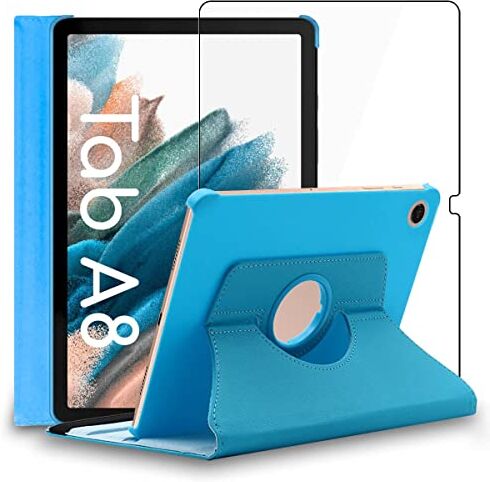 ebestStar Cover per Samsung Galaxy Tab A8 10.5 (2021) SM-X200 X205, Custodia Protezione Rotazione 360, Pelle PU, Blu + Vetro Temperato