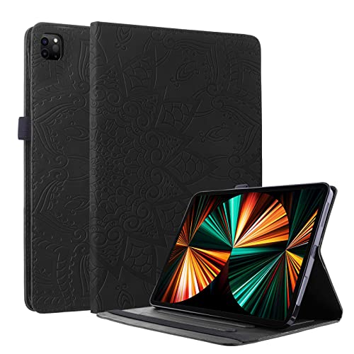 AsWant Awant Custodia iPad PRO 11 Pollici 2020 Cover in Pelle PU Mandala Flower in Rilievo Portafoglio Flip Case con Funzione Auto Sleep/Wake Porta Penna per iPad PRO 2018/2020 11 Pollice Nero