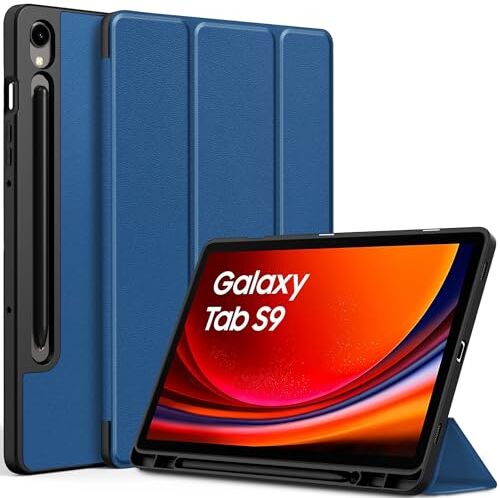 EasyAcc Custodia Cover Compatibile con Samsung Galaxy Tab S9 2023 11 Pollici con Cover Leggero Supporto in Pelle PU Case,SM-X710 (Wi-Fi)/SM-X716B (5G Global)/SM-X718U, Mare Blu