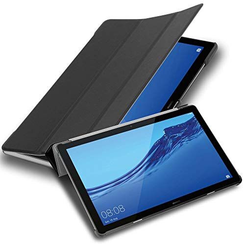 Cadorabo Custodia Tablet per Huawei MediaPad T5 10 (10.1" Zoll) in NERO SATIN – Copertura Protettiva Molto Sottile di Similpelle in Stile Libro SENZA Auto Wake Up e Funzione Stand