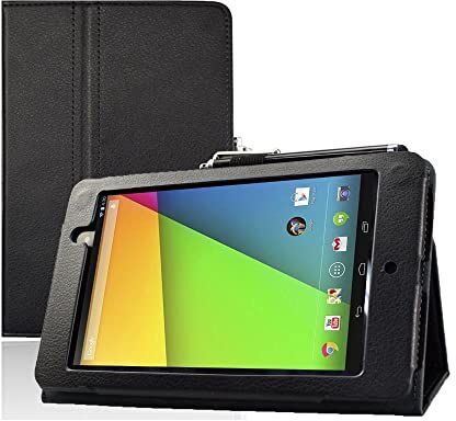 Generic Custodia per Google Nexus 7 2013 FHD 2nd Gen Tablet Cover Affari luce di lusso Smart Leather Cover con Auto Sleep/Wake per Asus K009 (Nero)