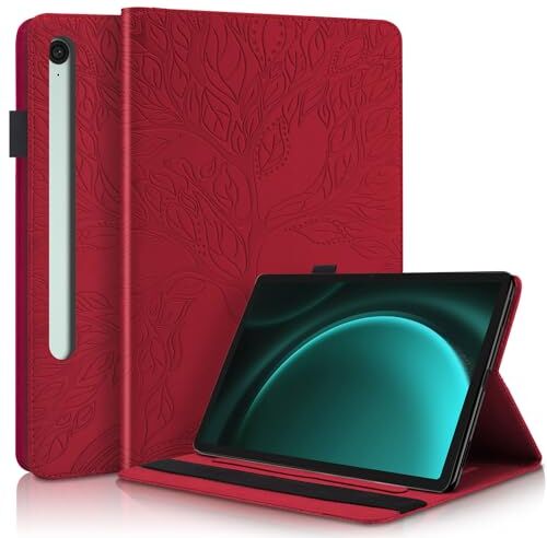 Succtopy Custodia Samsung Galaxy Tab S9 FE 10.9 Pollici 2023 SM-X510/SM-X516B Cover in Pelle PU Flip Portafoglio con Porta Penna Custodia Protettiva con Slot Card Case Galaxy Tab S9 FE 2023 Rosso