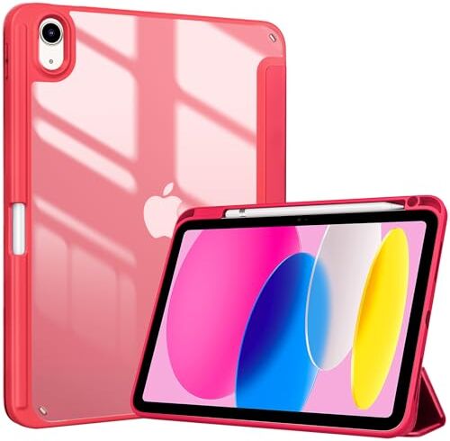 ProCase Cover iPad 10 Generazione 10,9 Pollici 2022 A2696 A2757 A2777, Custodia iPad 10 Generazione con Portapenna Auto Sonno/Veglia -Rosso