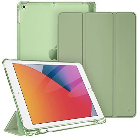 FINTIE Custodia per iPad 10.2 Pollici 9a / 8a / 7a Generazione (2021 2020 2019) con Built-in Pencil Holder Sottile Leggero Semi-Trasparente Cover Case con Auto Sveglia/Sonno, Salvia Verde