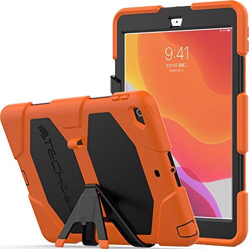 TECHGEAR Custodia Robusta Compatibile con iPad 10.2" (9/8 / 7 Generazione, 2021/2020/2019) Resistente agli Urti e all'impatto Cover con Supporto per i Bambini, Lavoro e Scuola [Arancione]